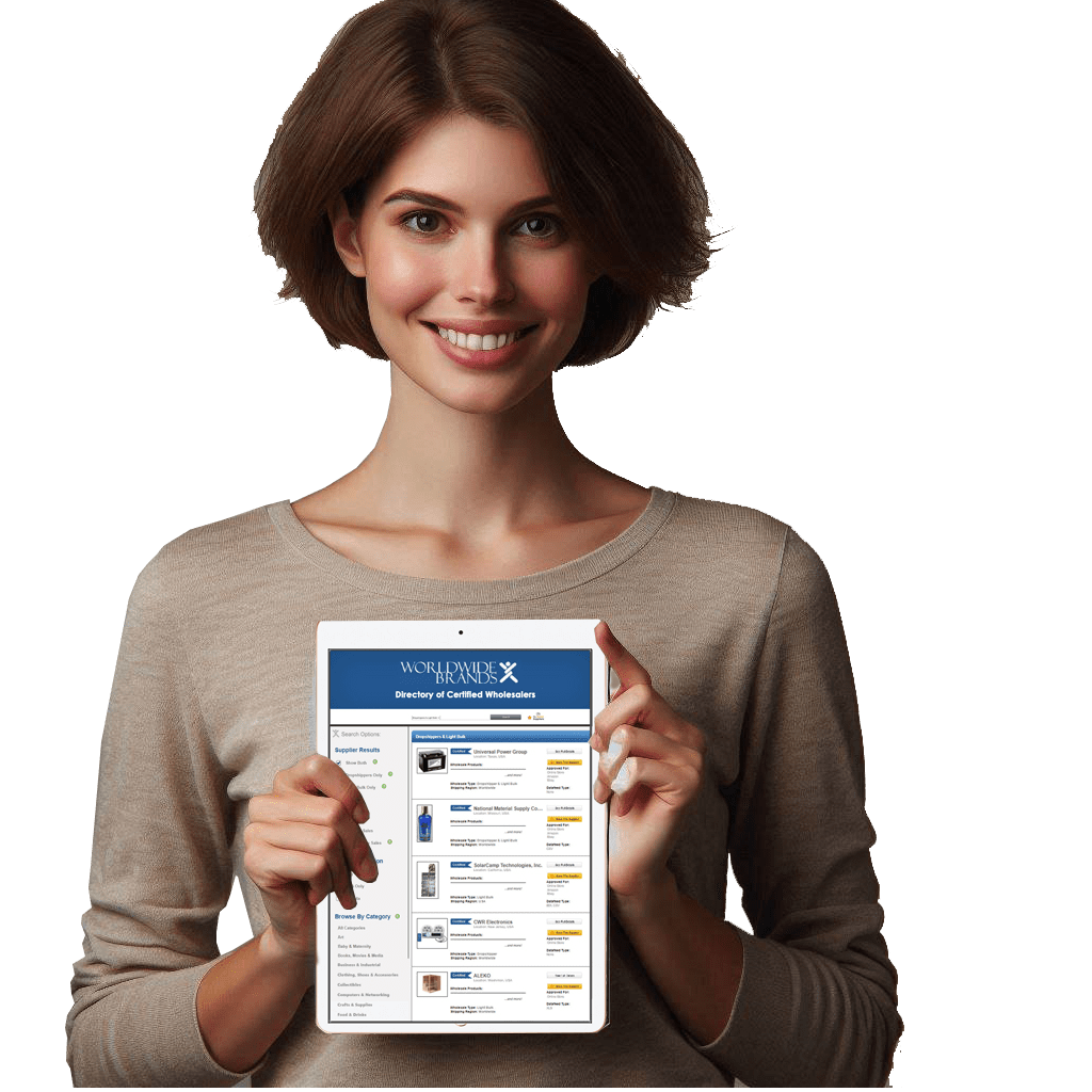womanholdingipad woman holding ipad to show the directory with dropshippers